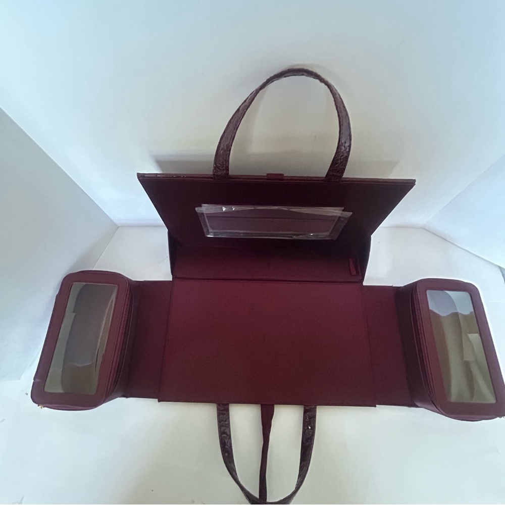 Estee Lauder‎ Makeup Train Case Faux Crocodile Leather Burgundy Mirror